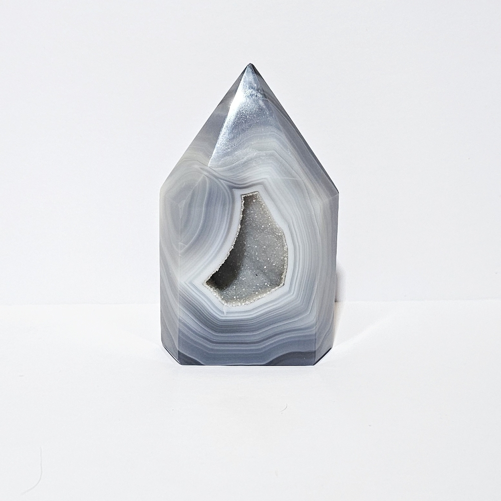 Druzy Geode Gray Agate Crystal Tower Point